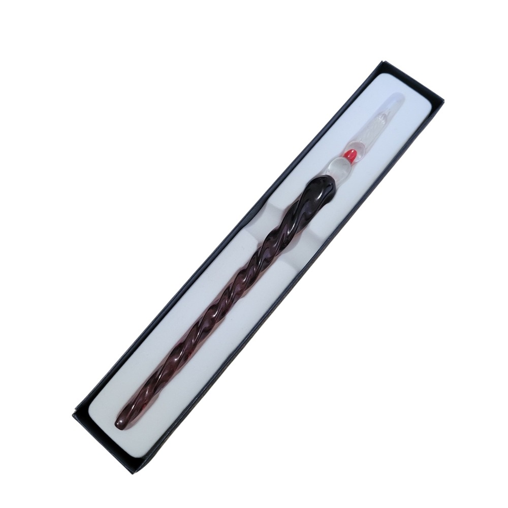 Vintage J Herbin Hand Blown Glass Dip Pen Purple Swirl w/Original Box France
